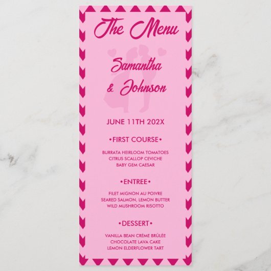 Elegant Blush Pink Chevron Stripe Wedding Dinner メニュー (裏面)