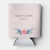 Elegant Blush Pink Dusty Blue Floral wedding Can c 缶クーラー (正面)