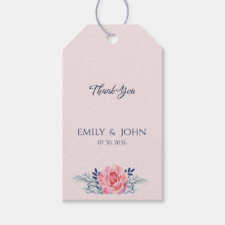 Elegant Blush Pink Dusty Blue Floral wedding Favor ギフトタグ