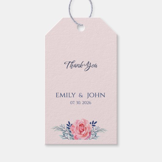 Elegant Blush Pink Dusty Blue Floral wedding Favor ギフトタグ (正面)