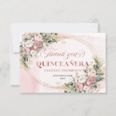 Elegant Blush Pink Eucalyptus Boho Quince Thanks サンキューカード (正面)