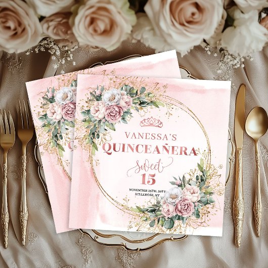 Elegant Blush Pink Eucalyptus Quince Napkins スタンダードカクテルナプキン