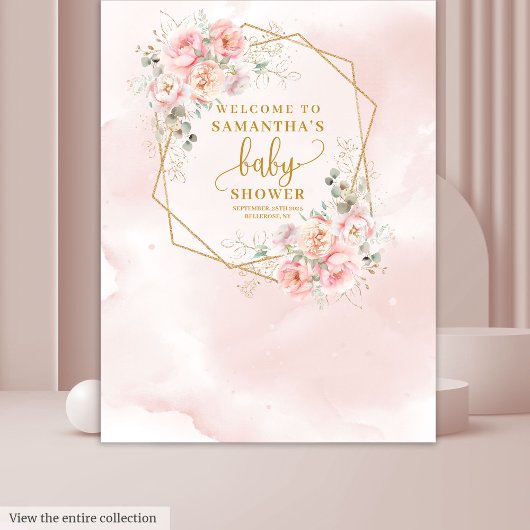 Elegant blush pink floral baby shower backdrop タペストリー