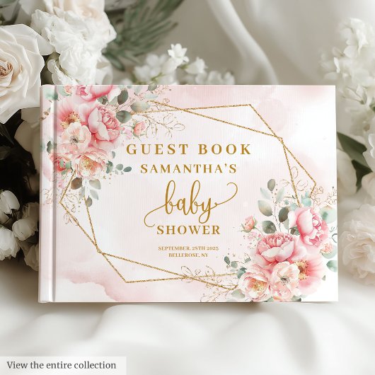 Elegant blush pink floral baby shower guest book ゲストブック