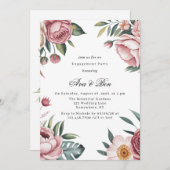 Elegant Blush Pink Floral Engagement Party 招待状 (正面/裏面)
