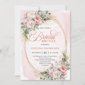 Elegant Blush Pink Floral Eucalyptus Bridal Shower 招待状 (正面)
