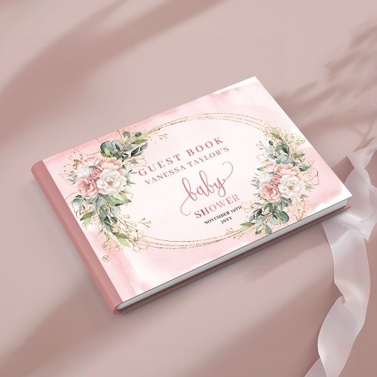 Elegant Blush Pink Floral Eucalyptus Guest Book ゲストブック