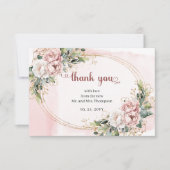 Elegant Blush Pink Floral Eucalyptus Thank You   サンキューカード (正面)