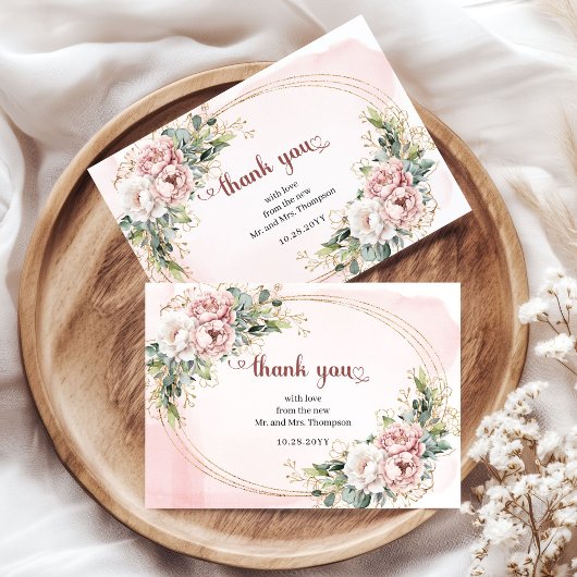 Elegant Blush Pink Floral Eucalyptus Thank You   サンキューカード