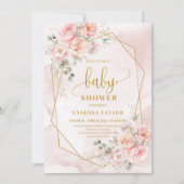 Elegant blush pink floral girl baby shower invites 招待状 (正面)