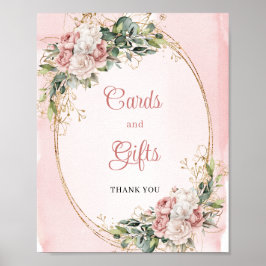 Elegant Blush Pink Floral Gold Glitter Cards Gifts ポスター