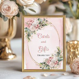 Elegant Blush Pink Floral Gold Glitter Cards Gifts ポスター
