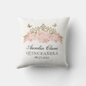 Elegant Blush Pink Floral Gold Tiara Quinceanera クッション (裏面)