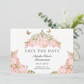 Elegant Blush Pink Floral Gold Tiara Quinceanera セーブザデート (スタンド正面)