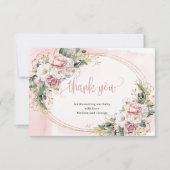 Elegant Blush Pink Floral Greenery Thank You Card サンキューカード (正面)