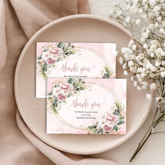 Elegant Blush Pink Floral Greenery Thank You Card サンキューカード