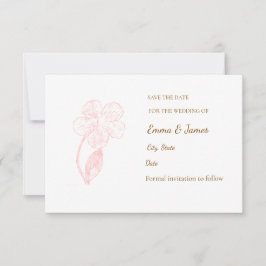 Elegant Blush Pink Floral Line Art Save the Date セーブザデート
