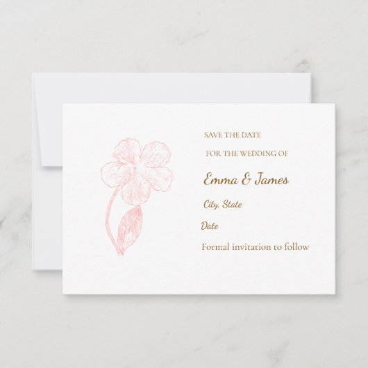 ​Elegant Blush Pink Floral Line Art Save the Date  セーブザデート (正面)