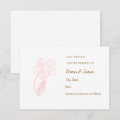 ​Elegant Blush Pink Floral Line Art Save the Date  セーブザデート (正面/裏面)