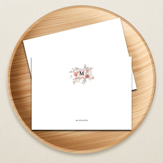 Elegant Blush Pink Floral Monogram ノートカード