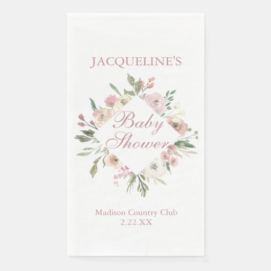 Elegant Blush Pink Floral Personalized Baby Shower (正面)