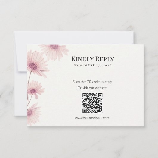 Elegant Blush Pink Floral QR Code Wedding RSVP (正面)