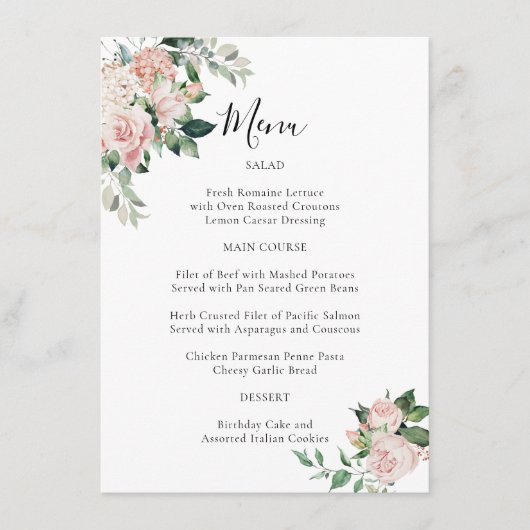 Elegant Blush Pink Floral Special Occasion Menu メニュー (正面)