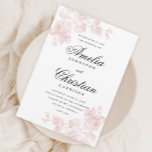 Elegant Blush Pink Floral Wedding 招待状<br><div class="desc">This Vintage Floral Blush Pink Wedding Invitation features romantic rose botanicals,  script names and classic type. The soft florals make this invite feminine but not overly so. Perfect for a vintage inspired wedding,  outdoor garden wedding or a classic,  timeless wedding. Click the Edit button to customize this design.</div>