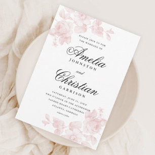 Elegant Blush Pink Floral Wedding 招待状