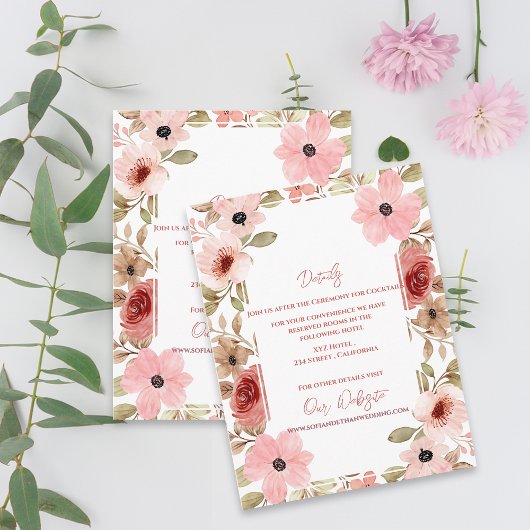 Elegant Blush Pink Floral Wedding Details エンクロージャーカード