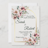 Elegant Blush Pink Floral Wedding Invitation 招待状 (正面)