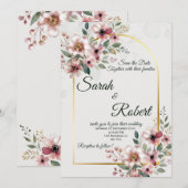 Elegant Blush Pink Floral Wedding Invitation 招待状 (正面/裏面)