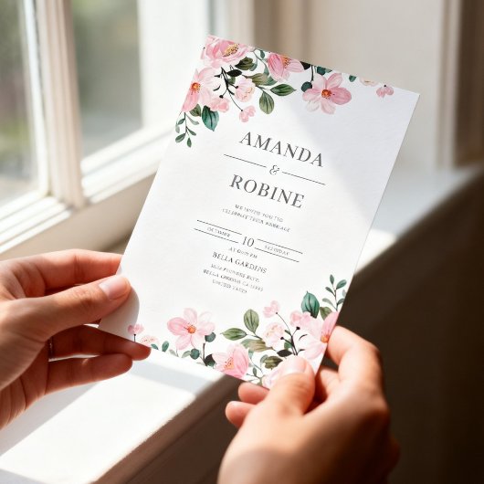 Elegant Blush Pink Floral Wedding Invitation 招待状