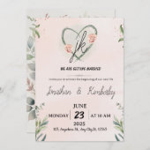 Elegant Blush Pink Floral Wedding Invite 招待状 (正面/裏面)