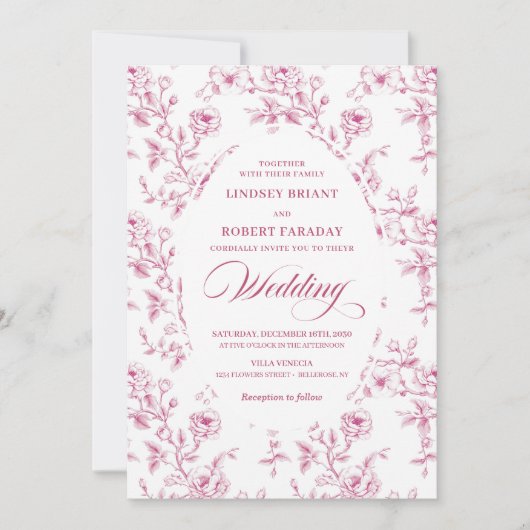 Elegant Blush Pink French Rose Wedding Invitation 招待状 (正面)