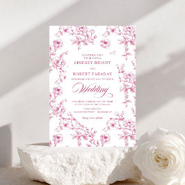 Elegant Blush Pink French Rose Wedding Invitation 招待状