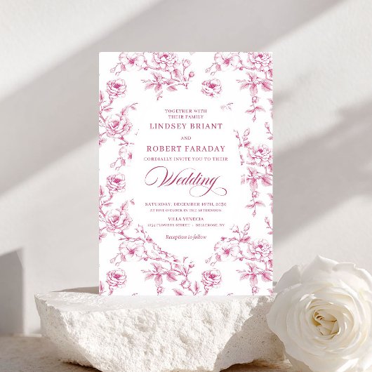 Elegant Blush Pink French Rose Wedding Invitation 招待状