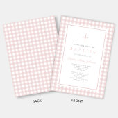 Elegant Blush Pink Gingham Girl Baptism 招待状