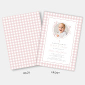 Elegant Blush Pink Gingham Photo Girl Baptism 招待状