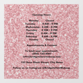Elegant Blush pink Glitter Salon Opening Hours  ウィンドウサイン