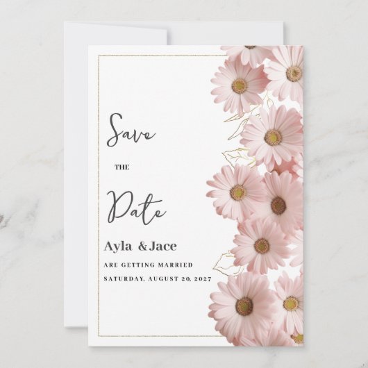 Elegant blush pink gold daisy floral Save the Date 招待状 (正面)