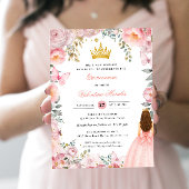 Elegant Blush Pink Gold Floral Quinceanera 招待状