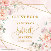 Elegant Blush Pink Gold Floral Sweet 16 Guest Book ゲストブック