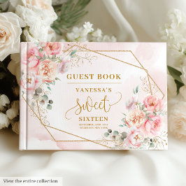 Elegant Blush Pink Gold Floral Sweet 16 Guest Book ゲストブック