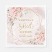 Elegant Blush Pink Gold Floral Sweet 16 Party  スタンダードランチョンナプキン (正面)