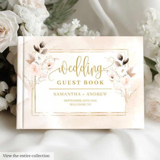 Elegant Blush Pink Gold Floral Wedding Guest Book ゲストブック