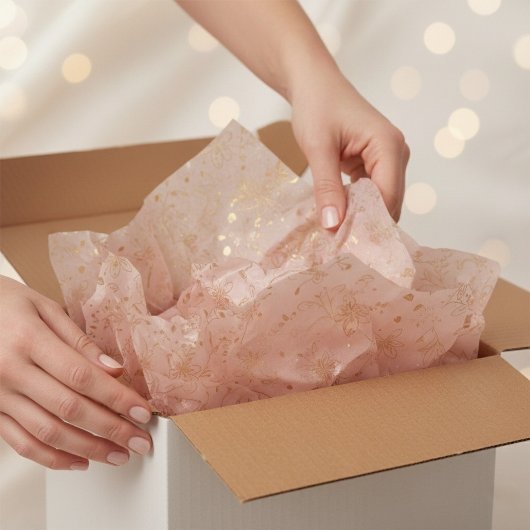 Elegant Blush Pink Gold Foil Floral Tissue Paper 薄葉紙