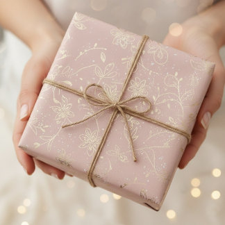 Elegant Blush Pink Gold Foil Floral Wrapping Paper ラッピングペーパー