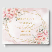 Elegant Blush Pink Gold Frame Floral Bridal Shower ゲストブック (正面)