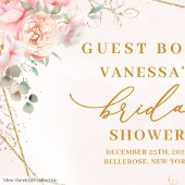 Elegant Blush Pink Gold Frame Floral Bridal Shower ゲストブック